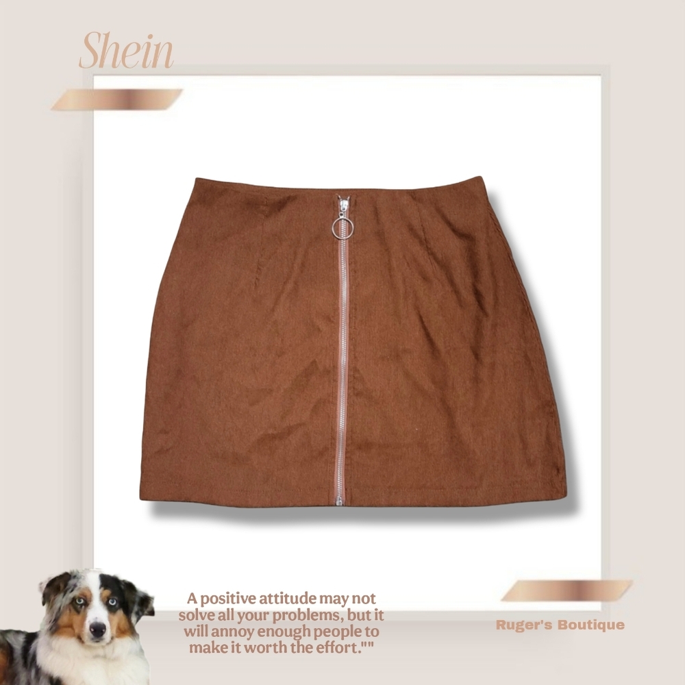 🌿Shein Women's Medium O Ring Zipper Brown Corduroy Mini Skirt-Adorable! - Picture 10 of 11